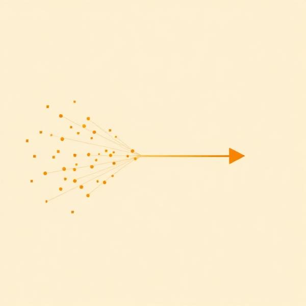 Diagram showing scattered lines converging into a single clear arrow